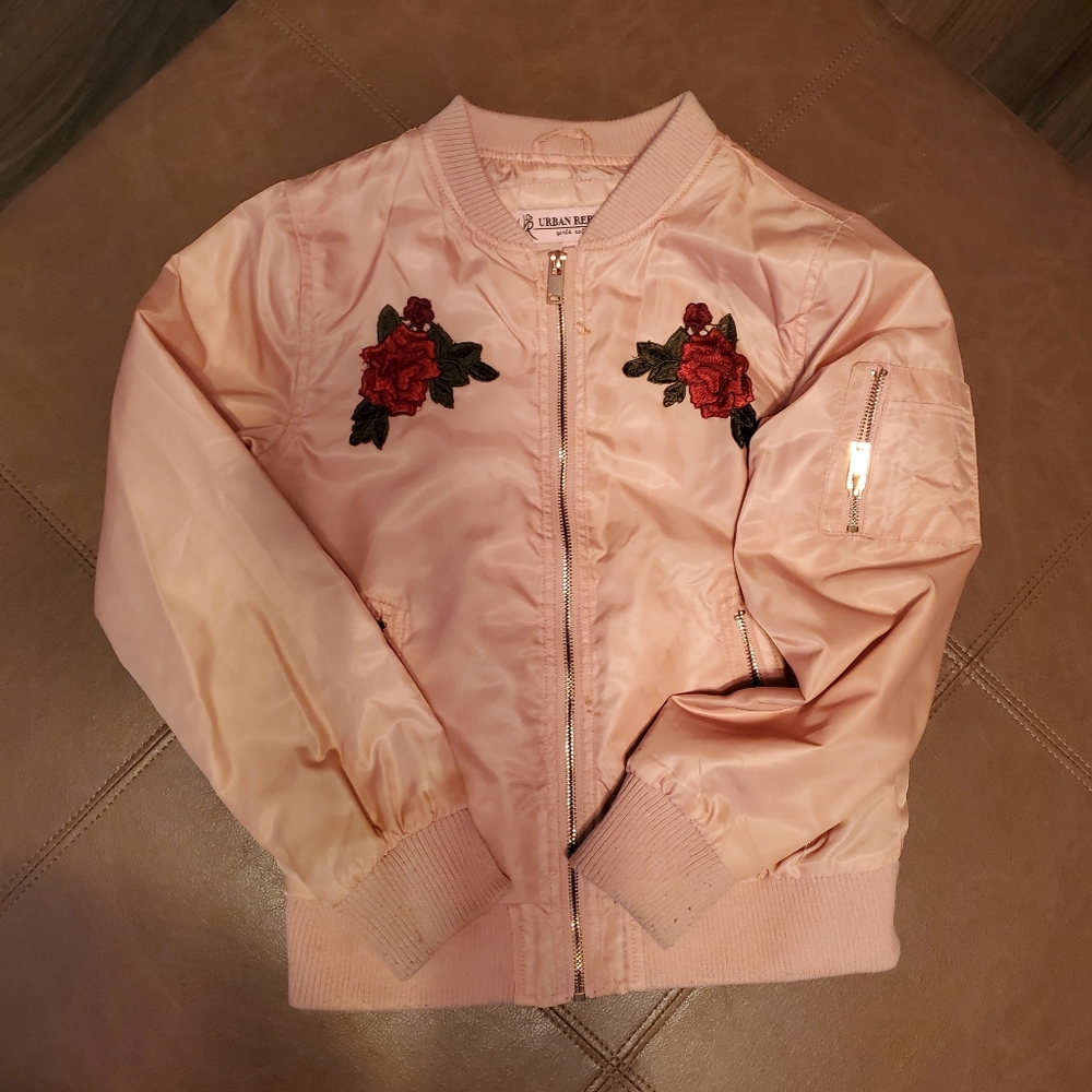Girls Jacket Size 16 XL by Urban Republic Pink  with Rose Gold zippers.
